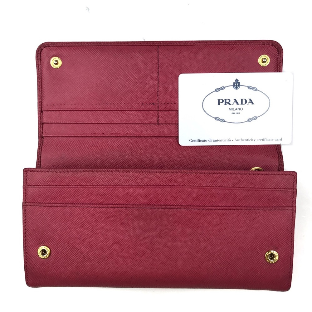 PRADA Wallet Fiocco Bow Peonia Pink Saffiano Lux Leather Gold Hardware - Picture 3 of 14